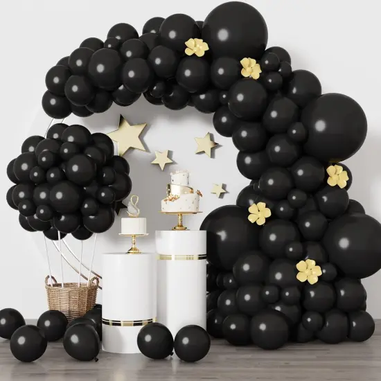 Black Balloons for Balloon Arch 129pcs Different Sizes Pack of 18 12 10 5 Inch Garland Kit, Latex Balloons for Birthday Party Decorations {1}