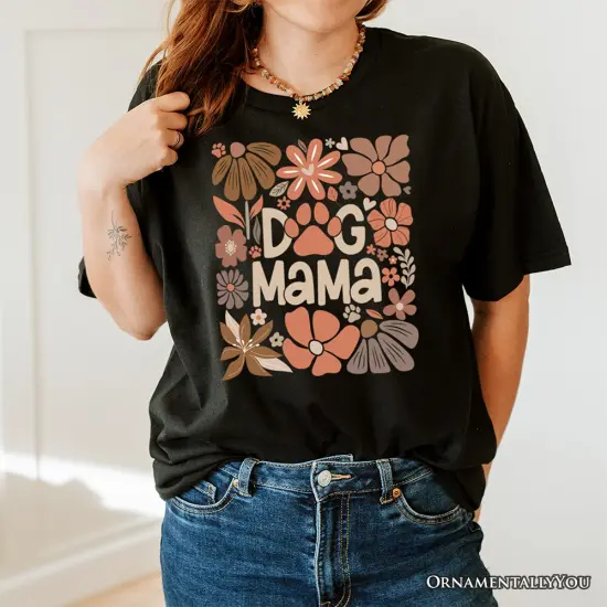 Dog Mama Boho Floral T-Shirt, White and Black Tee for Proud and Stylish Pet Lovers {2}