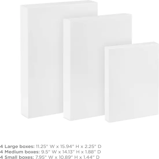 White Gift Boxes, Assorted Sizes (12 Boxes with Lids: 4 Small 11", 4 Medium 14", 4 Large 16") for Birthdays, Mother's Day, Baby Showers and More {4}