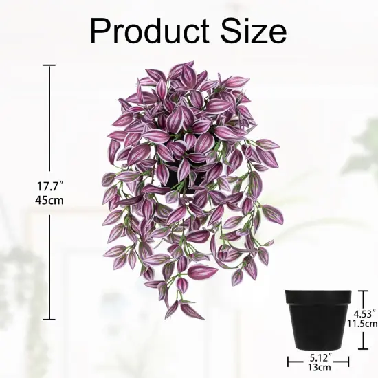 Fake Hanging Plants 17.7" Faux Watermelon Peperomia Silk Plants with Black Pot Artificial Hanging Greenery for Home Garden Balcony Front Porch Outdoor Decor {2}