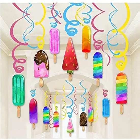 Ice Cream Hanging Swirl Decorations, Summer Popsicle Party Supplies, Ice-Cream Birthday Theme, Kids Decor for First 1st Boy Girl Baby Shower, Ice Pop Paper Favors {1}