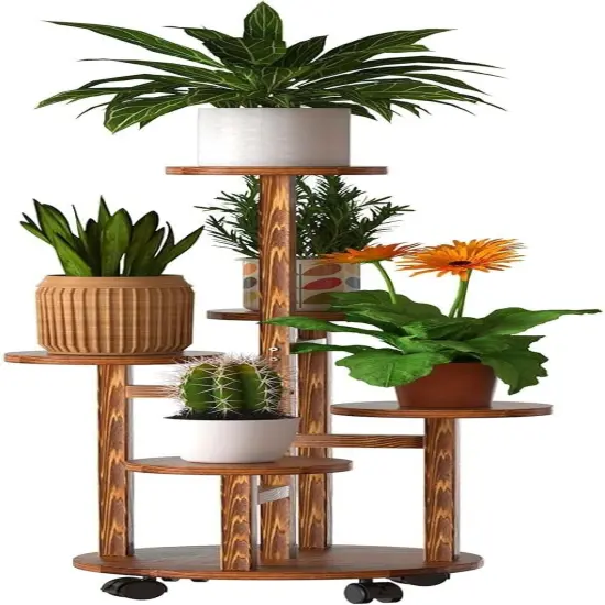 5-Tier Wooden Plant Stand with Detachable Wheels {1}