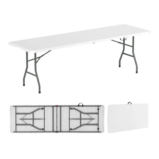 8 Feet Patio Portable Fold-in-Half Table with Robust Metal Legs and Joint Safety Lock White {7}
