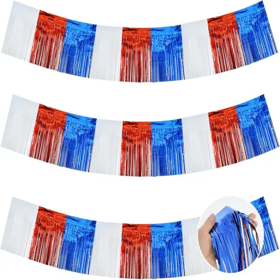 3 Packs Red White Blue Metallic Foil Fringe Garland Red White Blue Wall Hanging Tinsel Fringe Banners for Floats Birthday Bridal Shower Wedding New Year Party Decoration(30 Feet) {1}