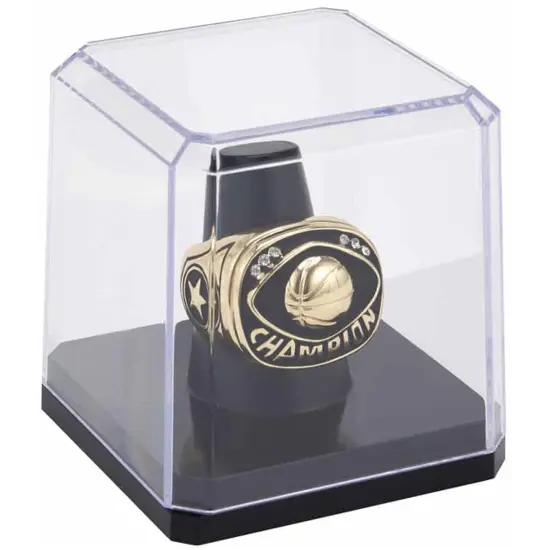 Pioneer Plastics 020CB Clear Acrylic Ring Finger Display Case with Black Base, 2.25" W x 2.25" D x 2.5" H {4}