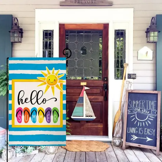 Hello Summer Beach Garden Flag 12x18 Vertical Double Sided Colorful Slippers Holiday Outside Decorations Burlap Yard Flag BW330 {4}