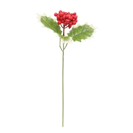 Holly and Berries Pick 9.5 Inch Christmas Winter Floral Decoration {1}
