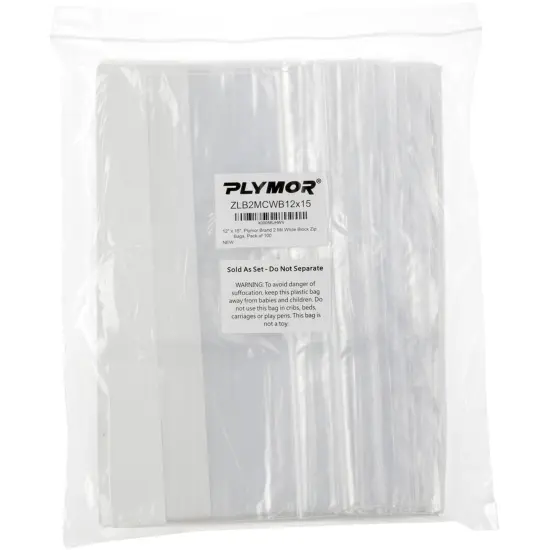 Plymor 12" x 15", 2 Mil with White-Block Zipper Reclosable Plastic Bags {4}