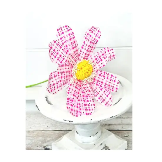 4" Long Pink Plaid Daisy Sunflower Spray - Artificial Flower Arrangement Decor for Home and Events-63224PK {1}