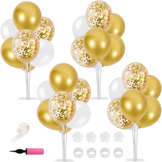 4 White Gold Party Decorations Balloon Stand Centerpiece Table Decorations for Birthday Graduation Wedding Anniversary Engagement Bridal Shower New Years 2025 {1}