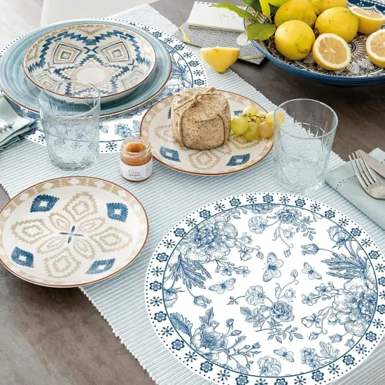 Paper Placemats Disposable 50 Pack Blue Floral Place Mats 13.7 Inch Chinoiserie Round Table Mats for Dinner Table Setting Birthday Wedding Party Supplies (Chinoiserie) {5}