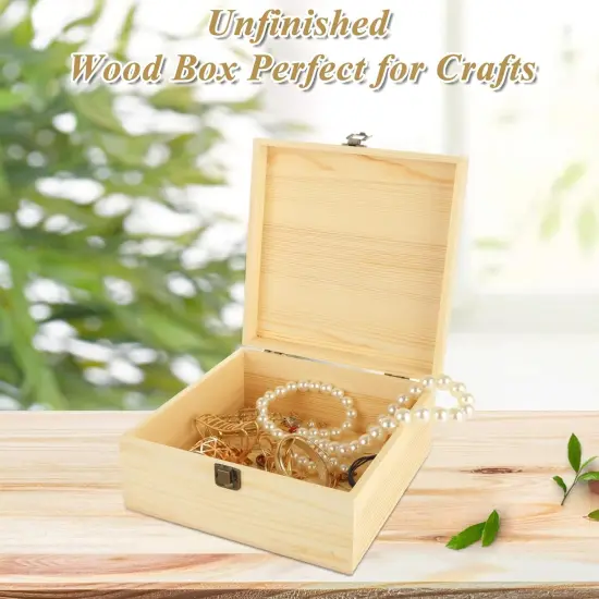 2Pcs Large Wooden Box, 12.6" x 8" x 3.1" Unfinished Wooden Box with Hinged Lid, Reusable Wood Boxes for Crafts,Gift, Home Storage, DIY Keepsake Box {5}