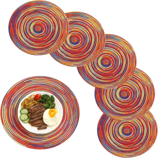 Round Placemats 15 inch Washable Cotton Placemats Set of 6 Round Braided Placemats Round Table Mats Woven Table Round Placemats {1}