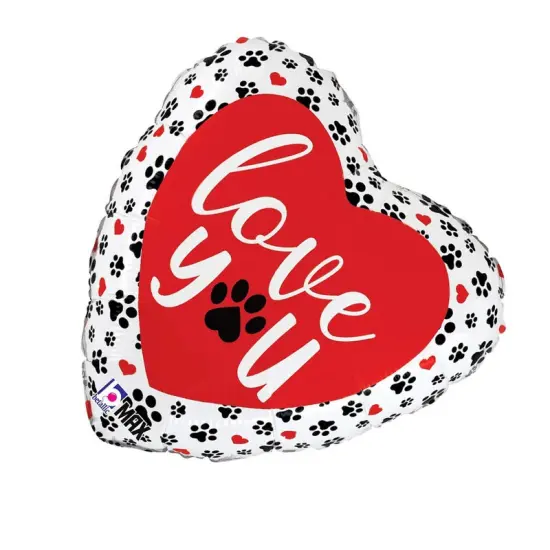Love You Paw Prints Foil Balloon Heart Shape 18" {3}