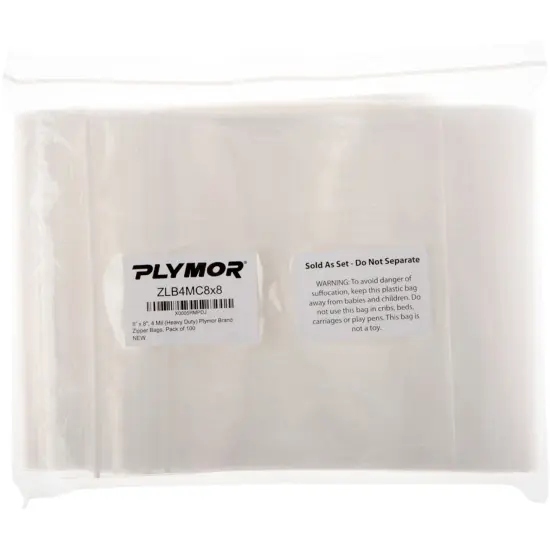 Plymor 8" x 8", 4 Mil Heavy Duty Zipper Reclosable Plastic Bags {4}