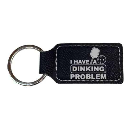 Keychain - Rectangle - I have a dinking problem - Leather - Pickleball Rawhide/Black {3}