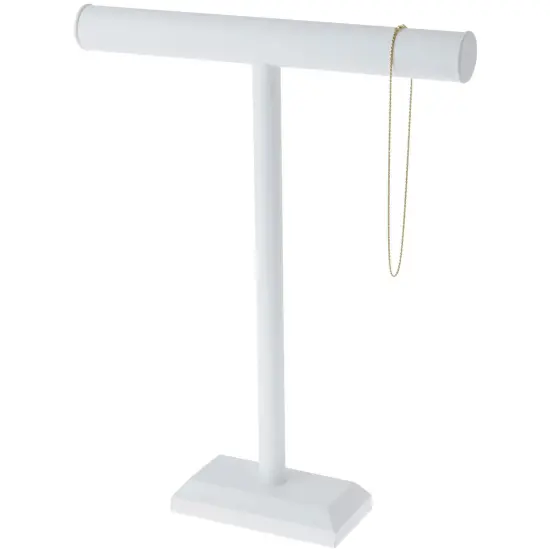 Plymor White Faux Leather T-Bar Necklace Display Stand, 14" W x 18" H {3}