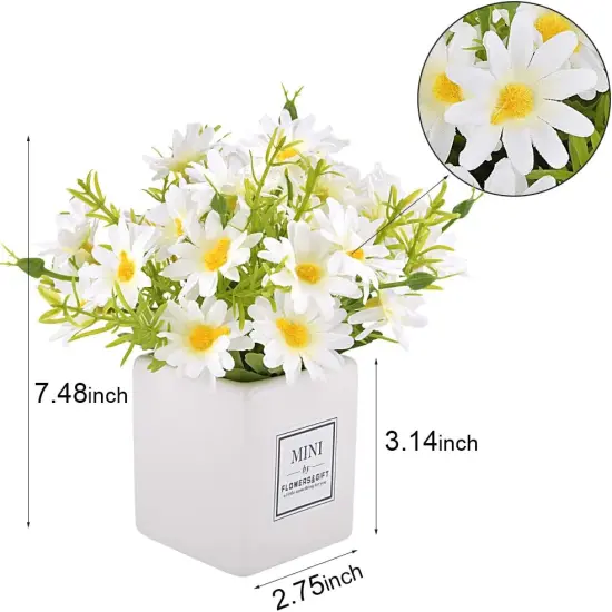 Artificial Flowers, Faux Flowers in Vase Small White Daisy Decor Mini Silky Artificial Daisies Fake Plant Flower Decor for Home Decor Indoor Centerpiece Table Decorations {5}