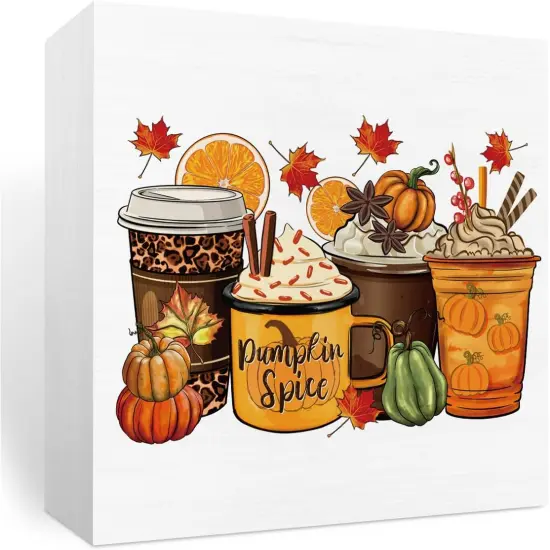 Fall Coffee Lovers Rustic Wooden Box Sign Table Decor {1}