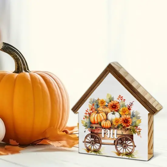 Pumpkin House Wood Block Sign Fall Table Decor {2}