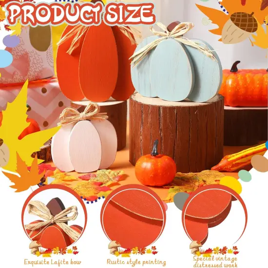 3 Pcs Wooden Pumpkin Signs Fall Decorations {2}