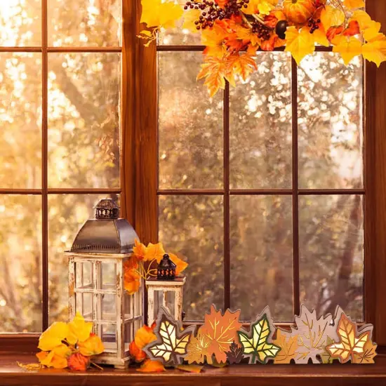 Lighted Fall Maple Leaves Table Decor {4}