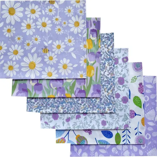 6pcs Light Purple Floral Fabric Bundles - 18 X 22 Inch {1}
