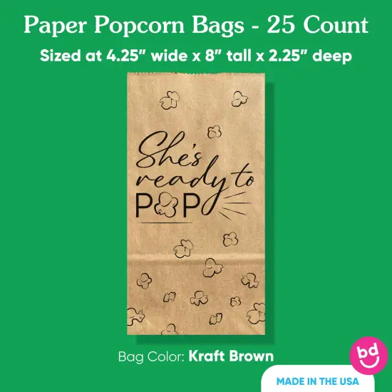 Big Dot of Happiness Ready to Pop Popcorn Bags, Baby Shower Party Favor Snack Treats, Free-Standing Individual Kraft Brown Paper Bags - 25 Count {5}