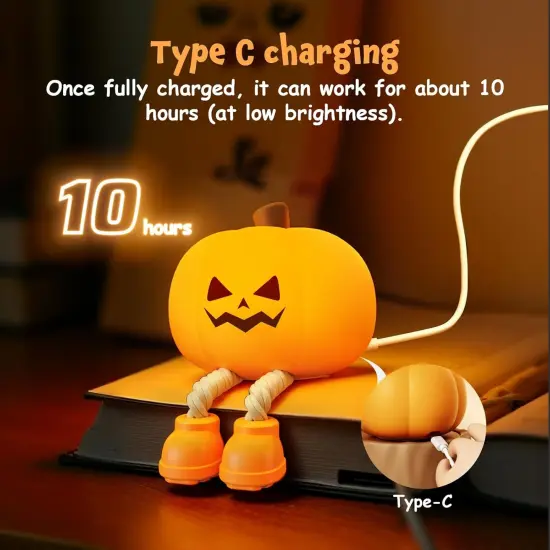 Cute Pumpkin Night Light Rechargeable LED Pumpkin Bedside Lamp {5}