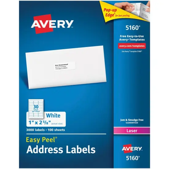 Easy Peel&reg; Address Labels, Permanent Adhesive, 1" x 2-5/8", 3000 Labels {1}