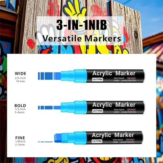 12 Colors Jumbo Markers, 10mm Jumbo Felt Tip, Acrylic Paint Pens Markers for Rock Painting, Poster, Stone, Ceramic, Glass, Wood, Canvas {2}