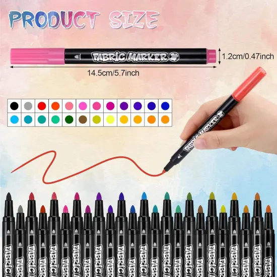 24 Fabric Markers Pens Set, Textile Marker Washable, Non Toxic Fabric Paint Pens, Permanent Marker for Clothes, Fine Point Textile Marker Pen, Craft Paint Pens Art Markers {2}