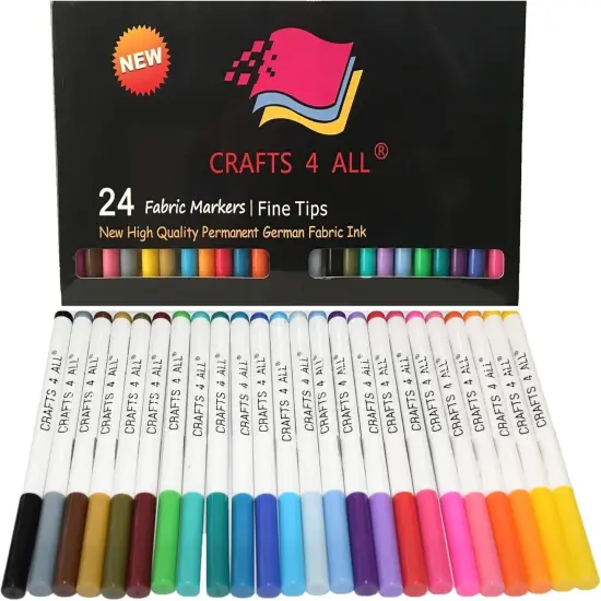 Fabric Pens for Clothes - Pack of 24 No Fade, Fabric Markers Permanent for Clothes - No Bleed, Machine Washable Shoe Markers for Fabric Decorating - Laundry Marker, Erases Stains Easily {1}