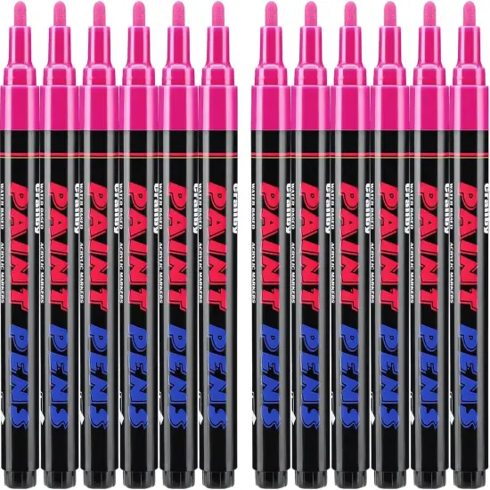 Pink Paint Pens Paint Markers - 12 Pack Permanent Quick Dry Waterproof Marker Pens for Rocks Wood Fabric Plastic Canvas Glass Mugs Metal Tire Stone {1}