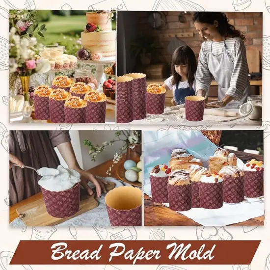 48 Pcs Easter Panettone Paper Pan Mold Corrugated Form for Cakes Bread Round Paper Baking Molds for Kitchen Muffin Cupcake Kulich Paska, Brown (12 oz) {5}