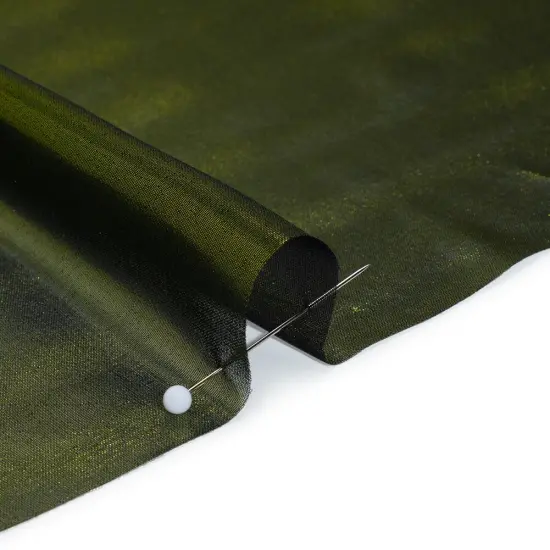 1 Yard Olive on Black Liquid Sheen Metallic Polyester Chiffon Fabric 60" Width {2}
