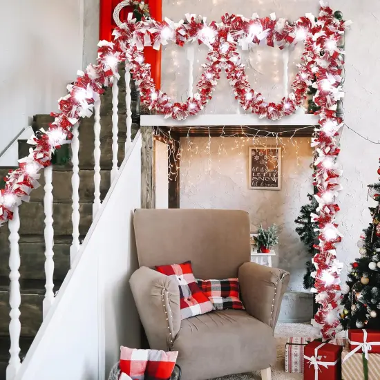 16.4 ft Christmas Tinsel Garland Lighted Metallic Twist Garland with 50 LED Lights {4}