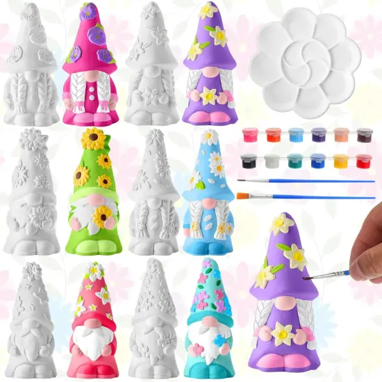 6 Pcs Spring Ceramics to Paint Ready to Paint Your Own Gnome Statues 5.12 Floral Theme Paintable Figurines DIY {6}