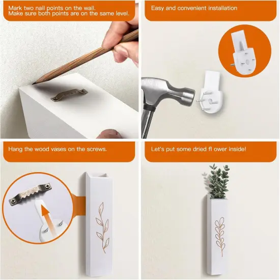 Wood Wall Planter Farmhouse Pocket Wall Vases for Indoor Greenery and Flowers White {5}