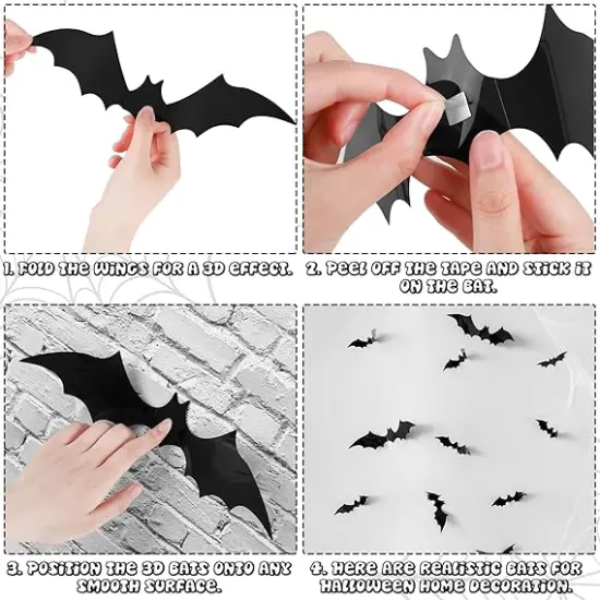 14 PCS Witch Hats with 32 3D Bat Stickers & 328 FT Hanging Rope &ndash; Halloween Decorations {4}