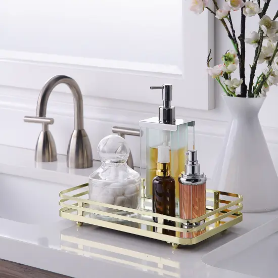 Classic Decorative Vanity Perfume Dresser Jewelry Organizer Makeup Mirror Tray Gold {2}