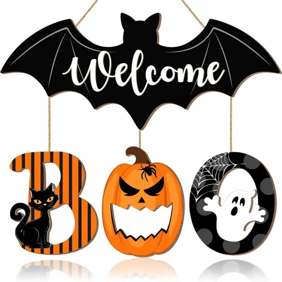 Spooky Bat Welcome Hanging Sign for Front Door {1}