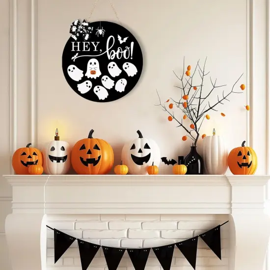 Halloween Door Sign Decorations Ghost Wreath {3}