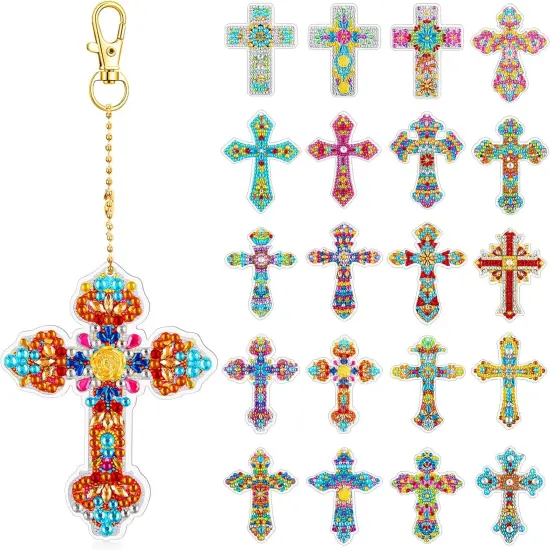 20 Pcs Diamond Art Painting Keychains Kits for Adults 5d Double Sided Cross {1}