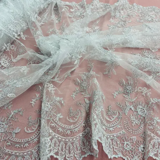 1 Yard Elegant Corded Bridal Lace Fabric Embroidered on 100% Polyester Net Mesh 51 inch Width Gold {2}