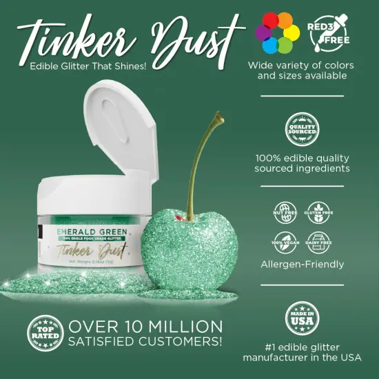 Bakell - Emerald Green Tinker Dust Edible Glitter (5g, 1x Jar) for Food, Desserts, and Beverages! {2}
