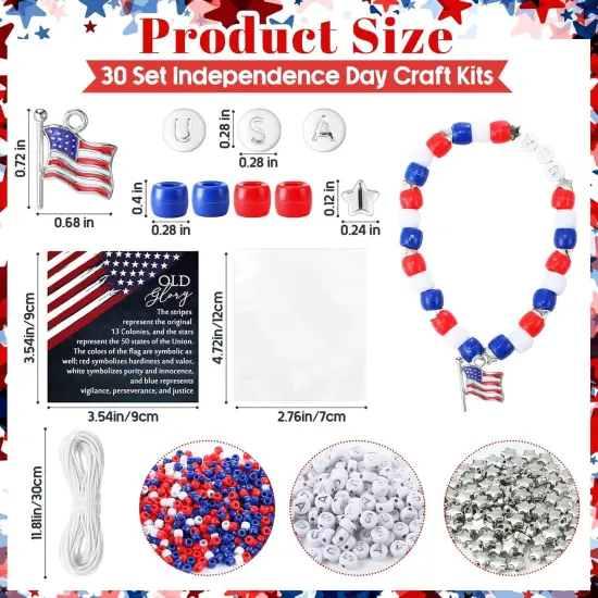 1029 Pcs 30 Sets Independence Day Beaded Bracelet Kit(Red White Blue) {2}