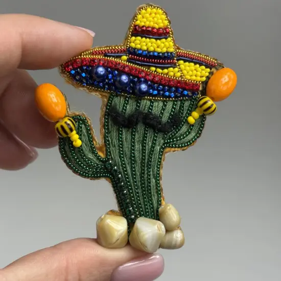 Beadwork kit for creating brooch Crystal Art Cheerful cactus BP-370C {2}