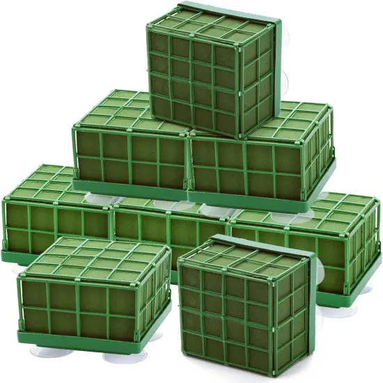 8 Pack Square Floral Foam Cage - Floral Foam Blocks with Suction Cup {1}