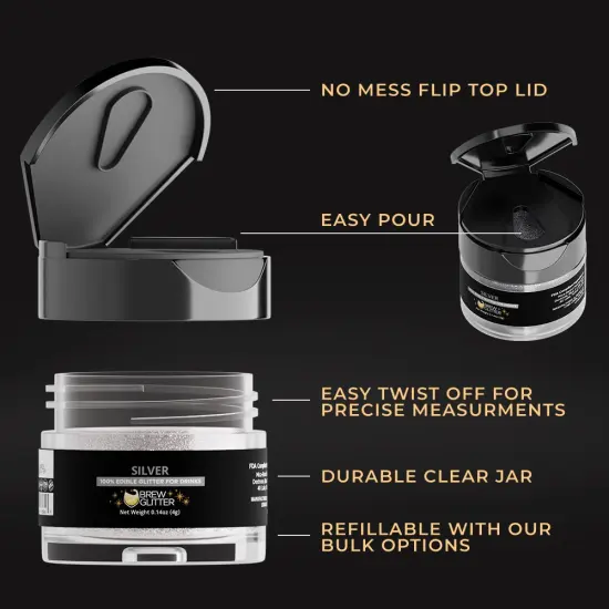 Brew Glitter - Silver Edible Drink Glitter (4g, x1 Flip-Cap Jar) for Beer, Cocktails and Beverages {5}
